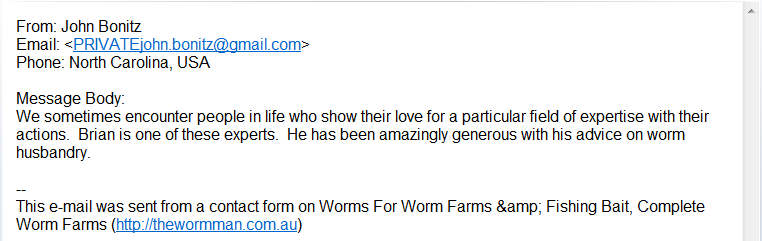 Worm Farm Bait Testimonial John Bonitz                           